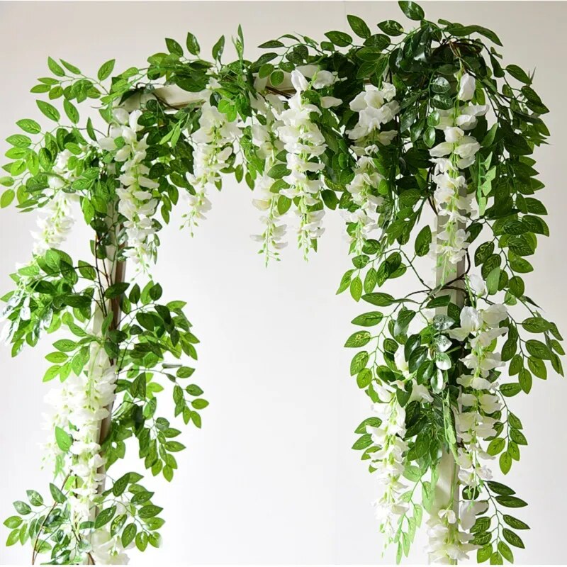 180cm Fake Ivy Wisteria Flowers Artificial Plant Vine Garland for Room Garden Decorations Wedding Arch Baby Shower Floral Decor