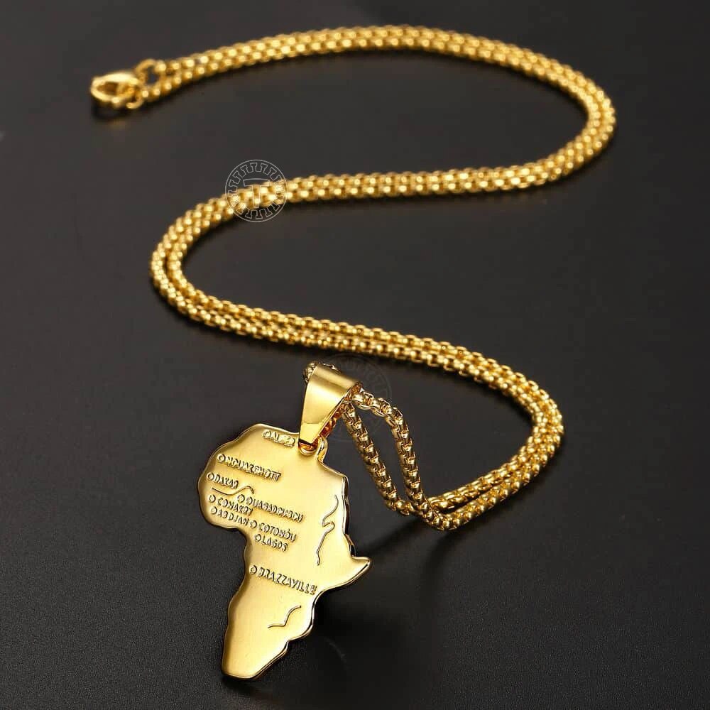 Necklace Stainless Steel Gold Color African Map