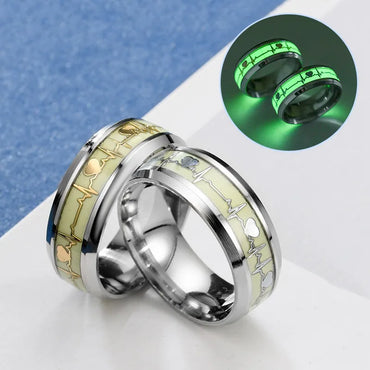 Fashion Stainless Steel Luminous Finger Ring For Women Men Glowing In Dark Heart Couple Wedding Bands Jewelry Gift Accessories