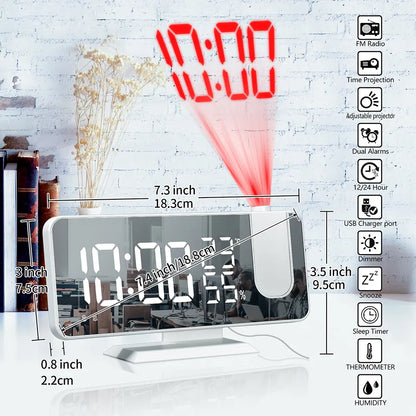 FM Radio LED Digital Smart Väckarklocka Klocka Bord Elektroniska skrivbordsklockor USB Wake Up Clock med 180° tidsprojektion snooze