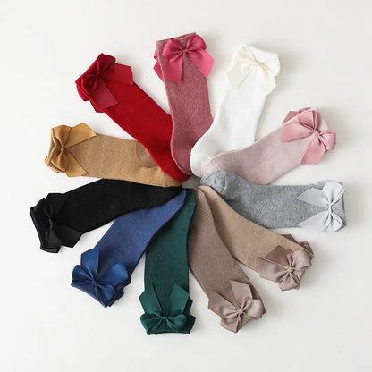 Chaussettes hautes et longues en coton pour bébés filles, nouvelle marque, automne hiver, avec gros nœud, Style espagnol, chaussettes de sol pour enfants