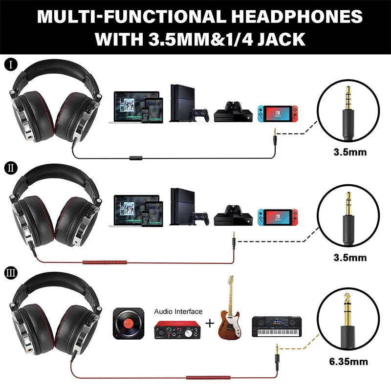 Wired Professional Studio Pro DJ Headphones With Microphone Over Ear HiFi Monitor Music Headset Earphone For Phone PC