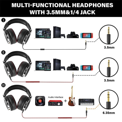 Trådbundna Professional Studio Pro DJ-hörlurar med mikrofon över örat HiFi-monitor Musikheadset hörlurar för telefon PC