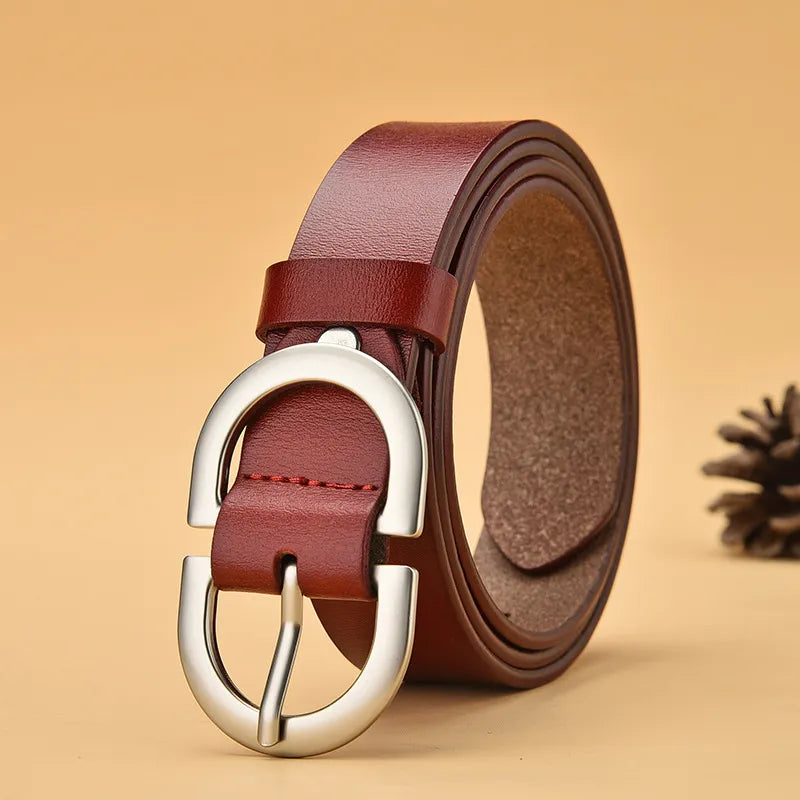 Women's Belt Genuine Leather ladies fashion metal round buckle belt jeans wild luxury brand belts for women