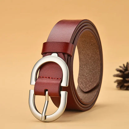 Women's Belt Genuine Leather ladies fashion metal round buckle belt jeans wild luxury brand belts for women