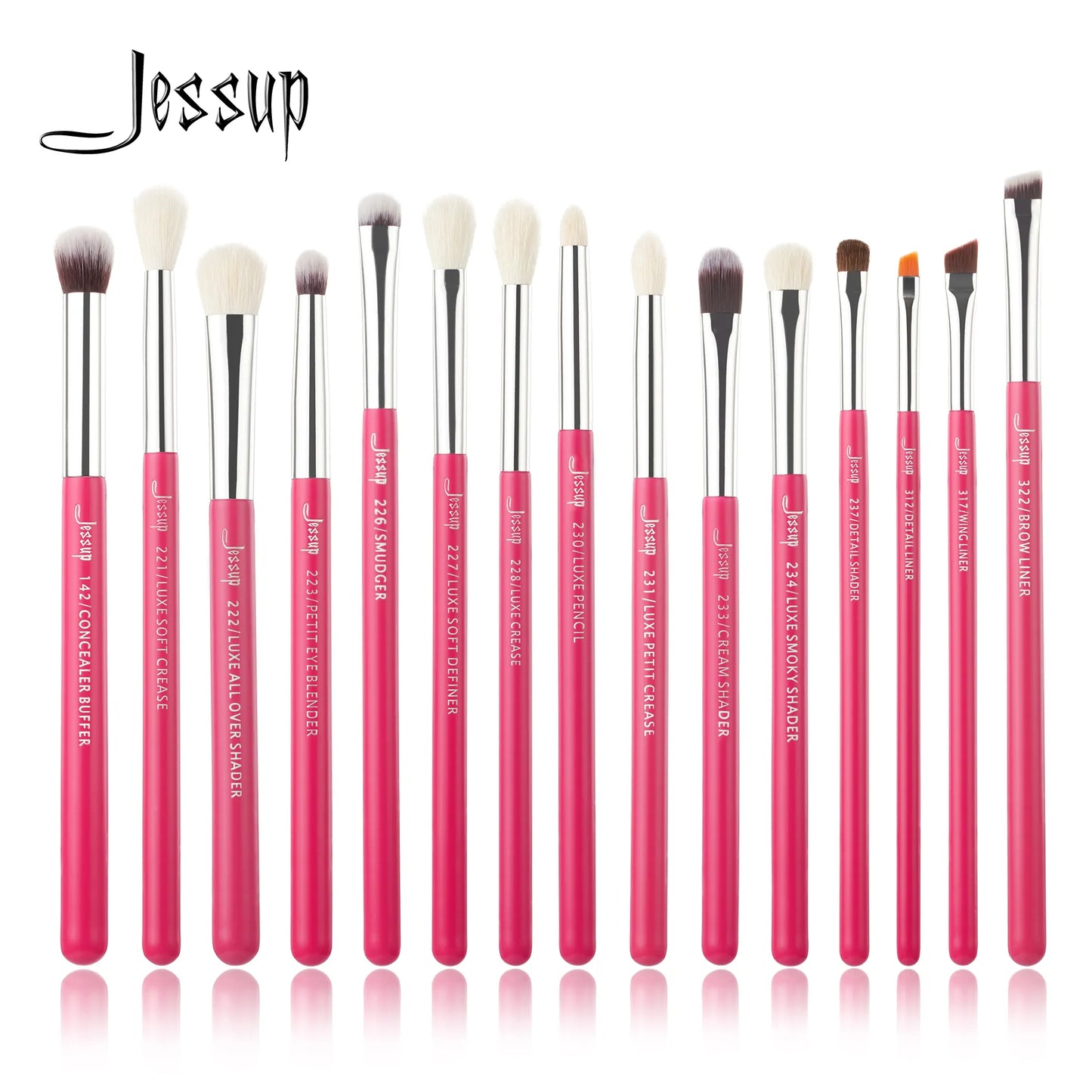 Jessup Makeup Brushes Set 15st professionella Makeup Brush Eyeliner Shader Natursyntetiskt Rose-carmin/Silver