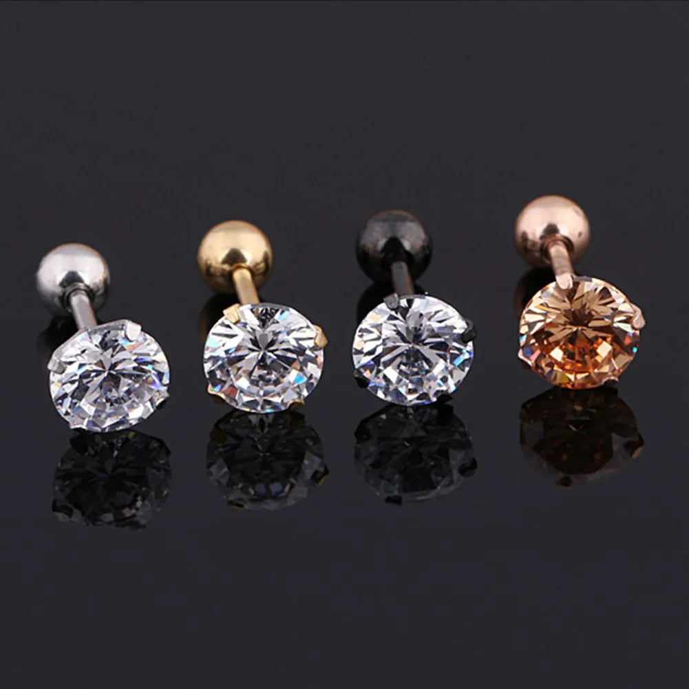 Boucles d'oreilles médicales en acier inoxydable, cristal Zircon, clous d'oreilles pour femmes/hommes, 4 broches, Tragus Cartilage, Piercing, bijoux, 1 pièces