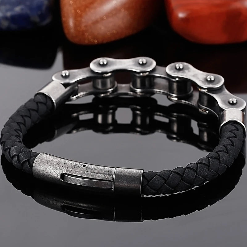 Vintage Stainless Steel Men Bracelet 10MM Cycling Bicycle Link Chain Men's Bracelets & Bangles Masculine Leather Jewelry Gifts