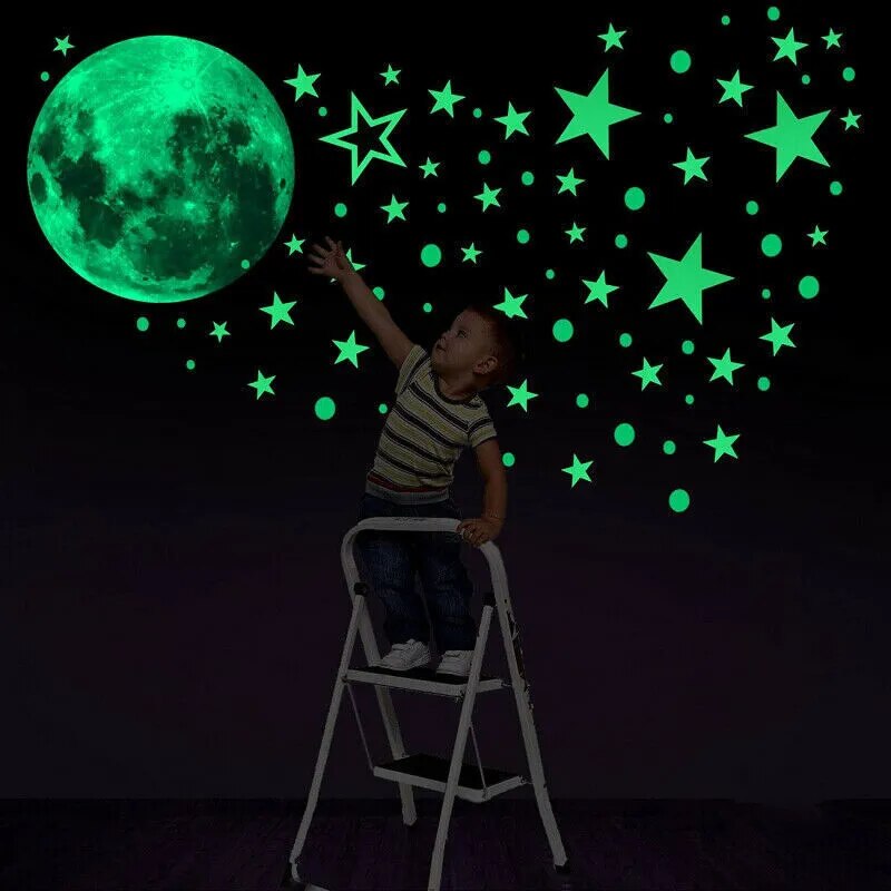 Autocollants muraux lumineux lune et étoiles, pour chambre d'enfants, chambre de bébé, décoration de la maison, sparadrap muraux qui brillent dans la nuit, plafond de chambre à coucher