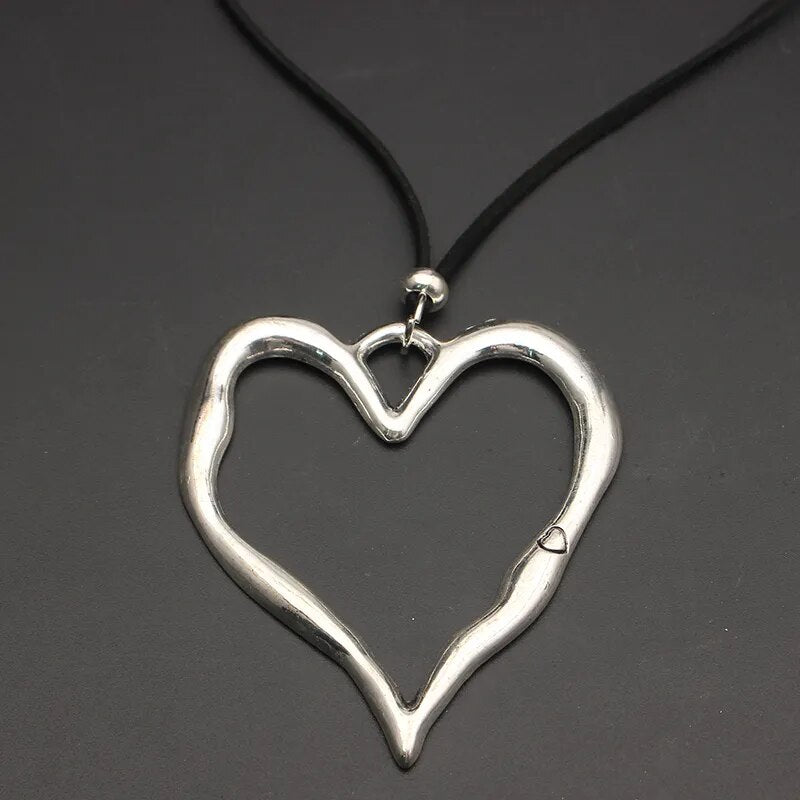 1pcs Lagenlook Large Abstract Heart Pendant Colar Long Suede Leather Necklace Jewelry Gift For Woman&Men