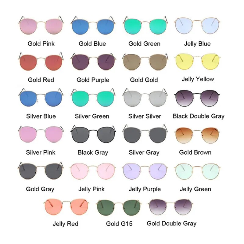 Metal Small Round Sunglasses Woman Vintage Brand Travel Classic Sun Glasses Female Fashion Retro Lunette De Soleil Femme