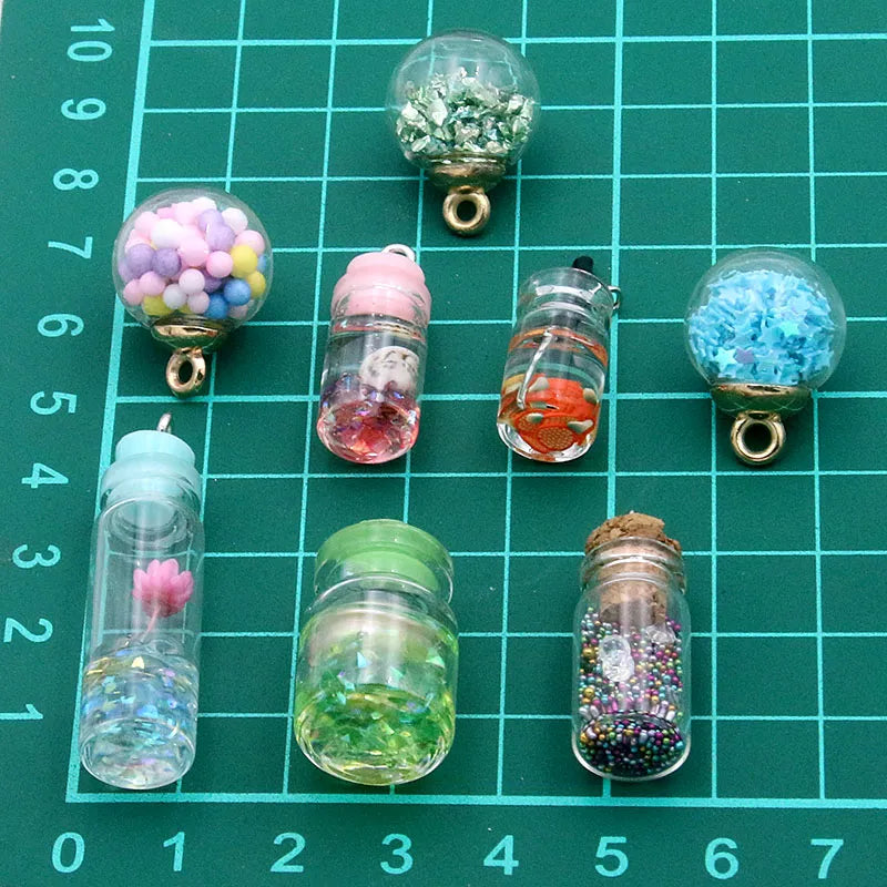 10Pcs 8-30 Styles Mix Glass Bottles Milk Tea Cup Ball Earring Charms Diy Findings Keychain Bracelets Pendant For Jewelry Making