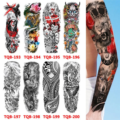 Autocollant de tatouage temporaire imperméable Totem géométrique bras complet grande taille manches Tatoo faux tatouage flash tatouages ​​pour hommes femmes