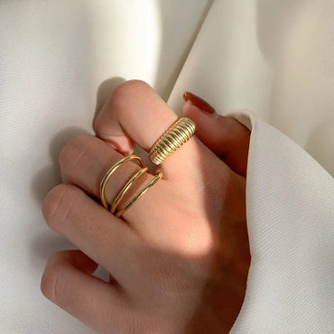 Gold Color three layers Rings For Women Vintage Strips Engagement Rings Jewelry Trend