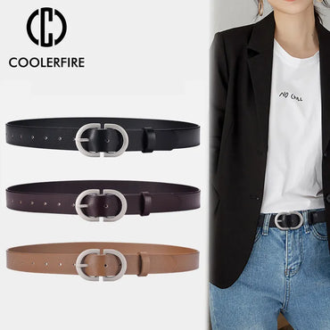 Women's Belt Genuine Leather ladies fashion metal round buckle belt jeans wild luxury brand belts for women