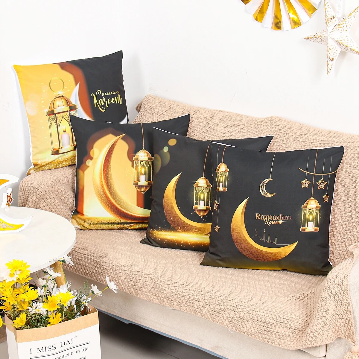 Housse de coussin EID Mubarak, décoration pour la maison, Ramadan Kareem Mubarak, fournitures de fête islamique musulmane, taie d'oreiller EID