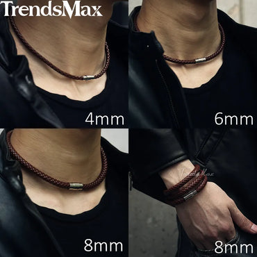 Man-made Leather Necklace Choker Black Brown Braided Rope Chain for Men