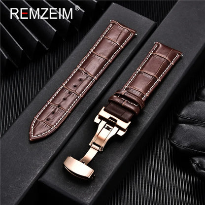 Genuine Leather Watchband Calfskin Men Women Replace Watch Band 18mm 20mm 22mm 24mm With Butterfly Buckle Watch Strap