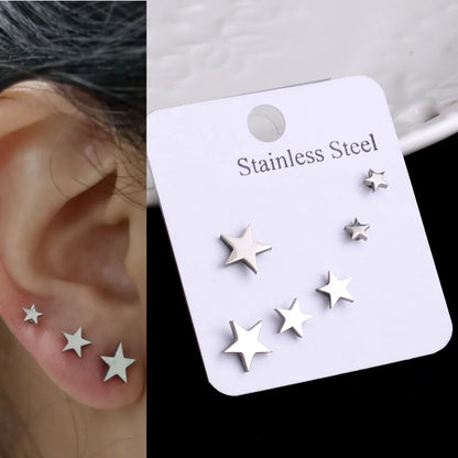 Stainless Steel Earrings Small Cute Butterfly Star Moon Heart Stud Earrings Set Punk Piercing Earing Women's Minimalist Jewelry