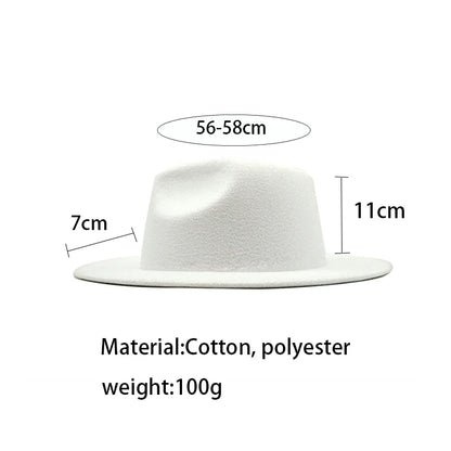 Autumn Winter Womens Felt Hat Fedoras Big Brim Hats For Women British Style Vintage Church Hats Lady Flat Brim White jazz cap