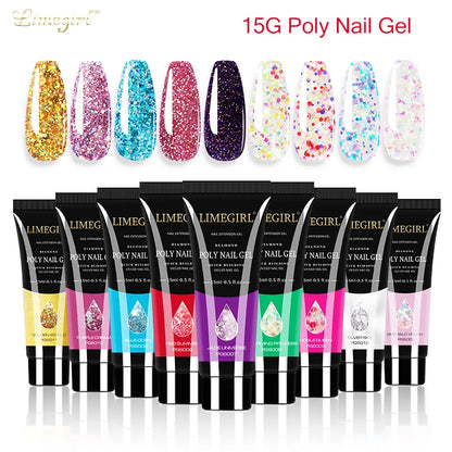 15ml Poly Nail Gel Glitter Building Nail Gel For Manicure Nail Art Design Luminous Polygels Extension Nail Gel For Nail