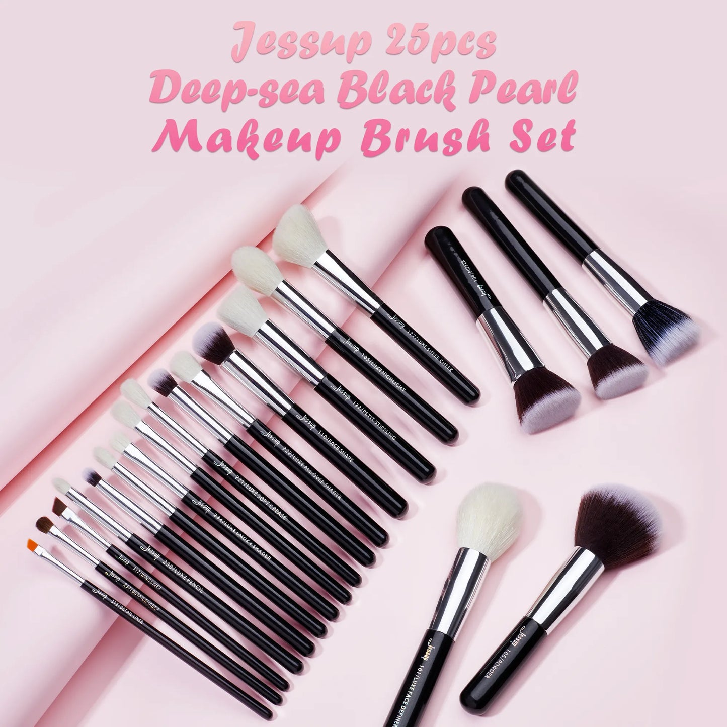 Jessup Professional Makeup Borstar Set 25st Natur-Syntetisk Foundation Powder Ögonskugga Makeup Brush Blushes Svart