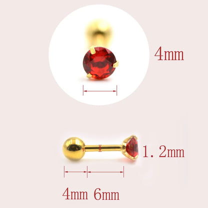 Boucles d'oreilles médicales en acier inoxydable, cristal Zircon, clous d'oreilles pour femmes/hommes, 4 broches, Tragus Cartilage, Piercing, bijoux, 1 pièces