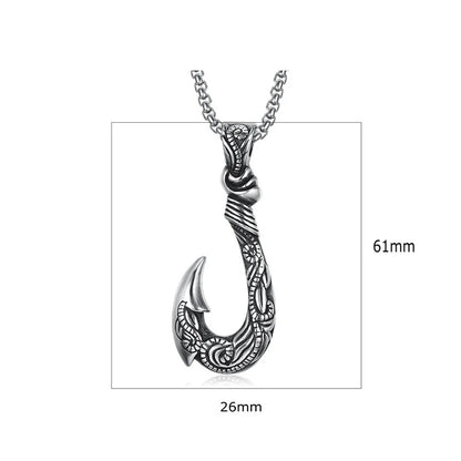 New Retro Fish Hook Shape Shape Pendant Necklace Celtic Viking Jewelry Men's Necklace Metal Sliding Pendant Accessory Party Gift