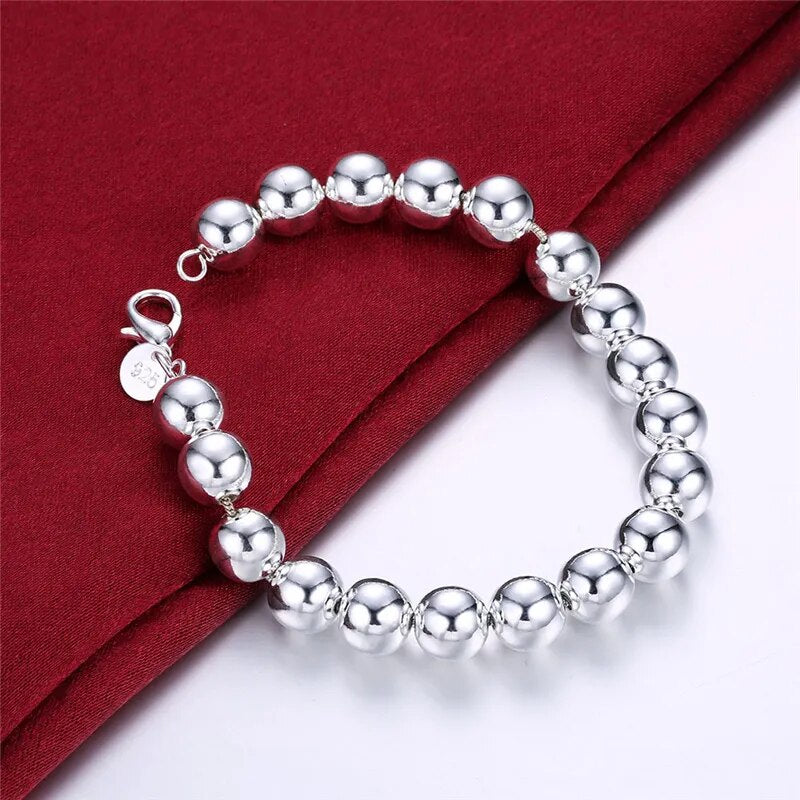 DOTEFFIL 925 Sterling Silver 8mm/10mm Silver Beaded 20cm