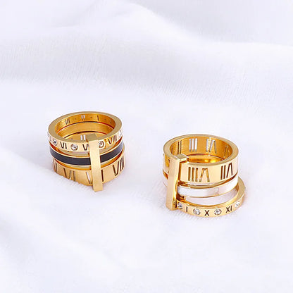 Trendy Stainless Steel Rings For Women Girls Three Layers Roman Numerals Zircon Bridal Wedding Women Rings Fashion Jewelry Gift