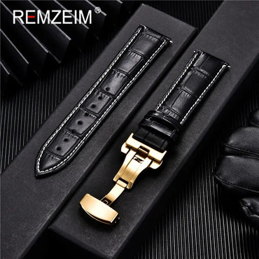 Genuine Leather Watchband Calfskin Men Women Replace Watch Band 18mm 20mm 22mm 24mm With Butterfly Buckle Watch Strap