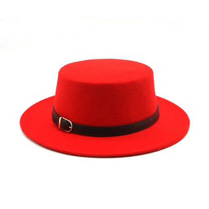 Nouveau rétro hiver automne femmes hommes chapeau haut-de-forme Imitation laine feutre Fedora chapeaux boucle de ceinture décoré dames plaisancier chapeau à bord plat