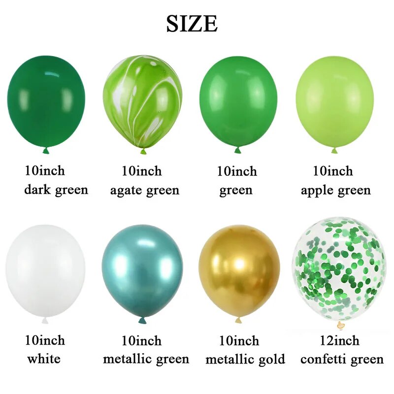 40pcs Green Balloons Set Metallic Confetti Balloon Jungle Safari Animal Birthday Party Decorations Kids Boy Baby Shower Favors