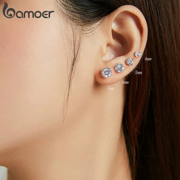 Bamoer – boucles d'oreilles à tige en argent Sterling 925 plaqué platine, rondes, zircone cubique, hypoallergéniques, 4mm, 5mm, 6mm, 7mm, BSE166