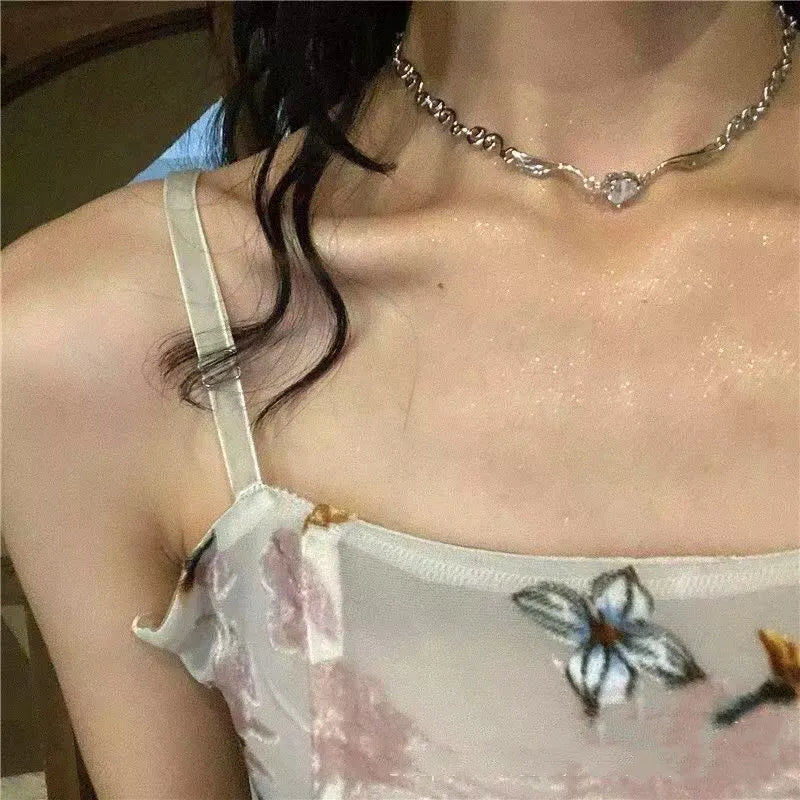 Silver Color Irregualr Choker Necklace for Women Love Heart Crystal  Clavicle Chain Necklace Wholesale Jewelry