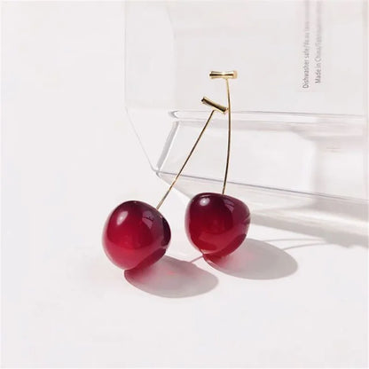 New Cute Simulation Red Cherry earrings Sweet Resin Hot Sale For Women Girl Student Fruit 1Pair Earring Gift