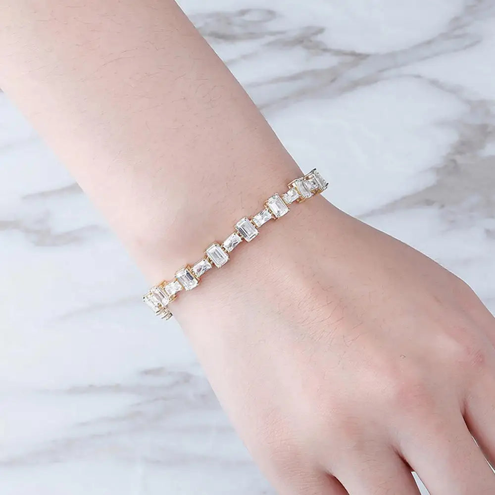 New 6MM Pink Baguette Tennis Chain Bracelet Iced Out Cubic Zirconia Hip Hop Fashion Jewelry Gift Women's Bracelet