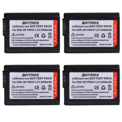 4X 2000mAh NP-FW50 NP FW50 Battery + LED USB Dual Charger for Sony A6000 A6400 A6300 A6500 A7 A7II A7RII A7SII A7S A7S2 A7R