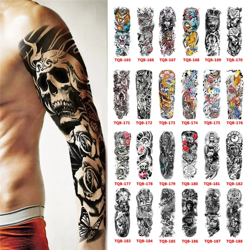 Autocollant de tatouage temporaire imperméable Totem géométrique bras complet grande taille manches Tatoo faux tatouage flash tatouages ​​pour hommes femmes