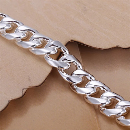 925 Sterling Silver 8mm Sideways Bracelet Chain For Men Women