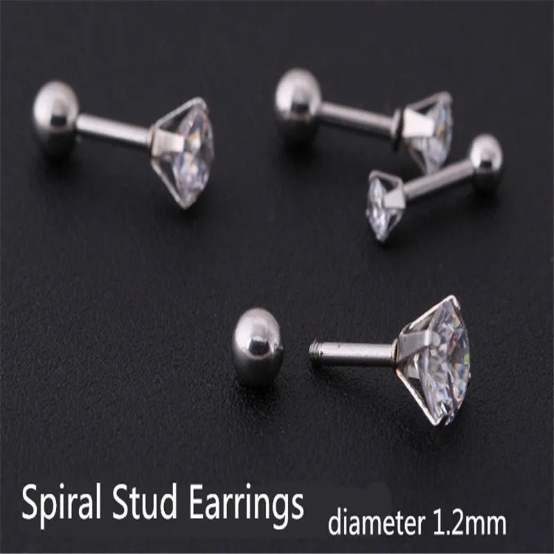 1pc/lot Size 3/4/5/6mm 4 Colors Punk Medical Stainless Titanium Steel Needle Zircon Crystal Stud Earrings