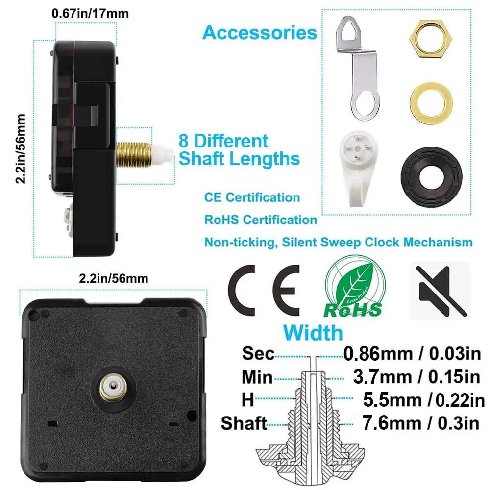 DIY Quartz Silent Wall Clock Mechanism Central Movement Kit for Machinery Watch Table Sweep Timepiece Clockwork Long Shaft