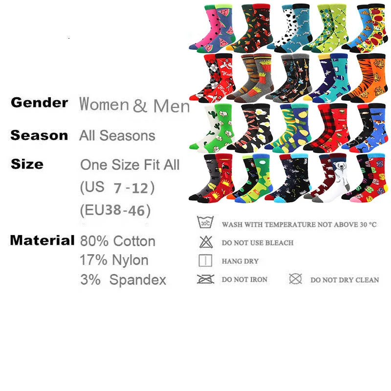 High Quality Combed Cotton Socks food Pattern Long Tube Funny Happy Men Socks Novelty Skateboard Crew Casual Crazy Socks