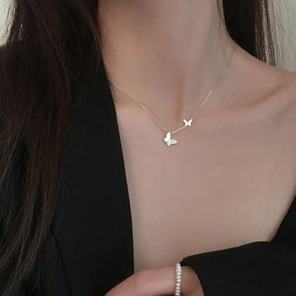 Collier ras du cou Chic pour femmes, couleur argent, petites perles, cœur, papillon, chaîne à col croisé, bijoux cadeaux pour filles