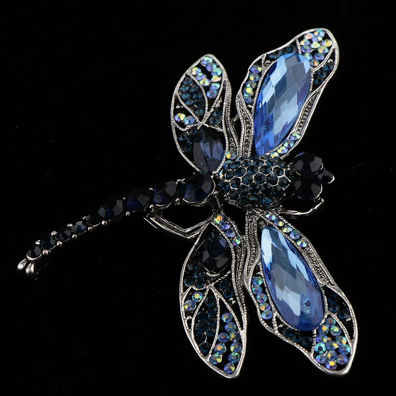 Blue Crystal Vintage Dragonfly Brooches for Women High Grade Fashion Insect Brooch Pins Coat Accessories Animal Jewelry Gifts