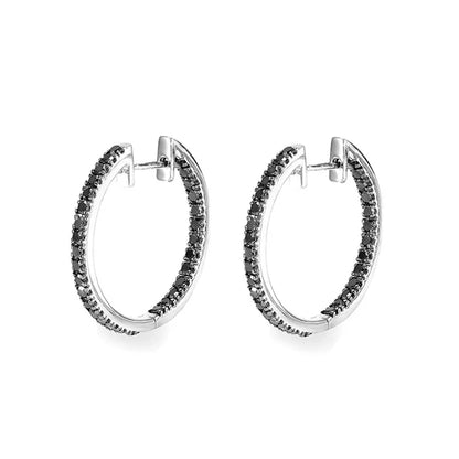 Black Awn New Classic Silver Color Round Trendy Spinel Engagement Hoop Earrings for Women Jewelry