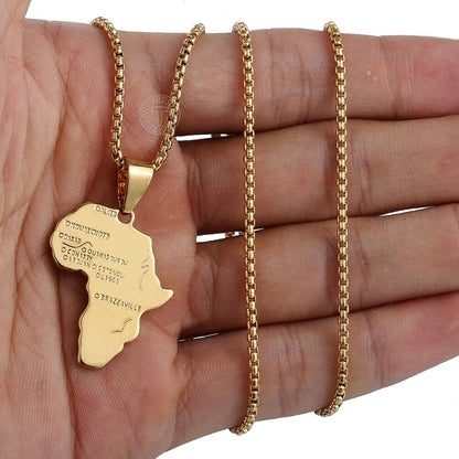 Necklace Stainless Steel Gold Color African Map