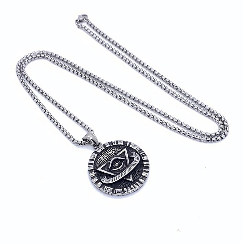 New Personality Retro 316L Stainless Steel European and American God All Seeing Eye Pendant Men's Necklace Pendant Gift