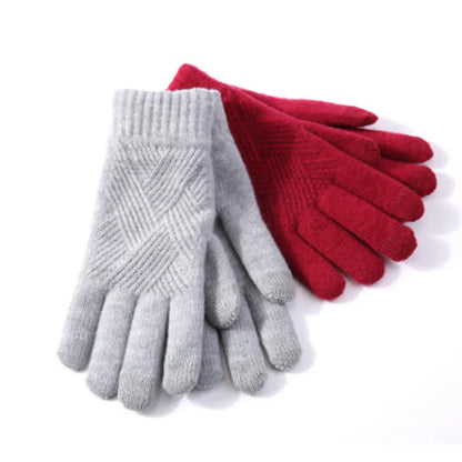 Female Winter Warm Knitted Full Finger Gloves Men Solid Woolen Touch Screen Mittens Women Thick Warm Cycling Driving Gloves