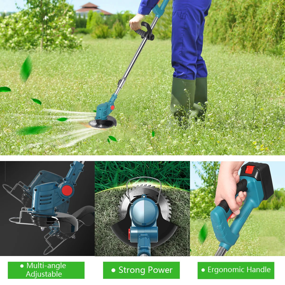 1800W Electric Grass Trimmer Cordless Lawn Mower Hedge Trimmer Adjustable Handheld Garden Power Pruning for 18V Makita Battery